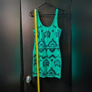 Green bodycon sleeveless mini dress tribal sequence stretch St Patrick's day
